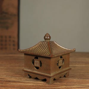Chinese antique handmade exquisite rare pure copper courtyard pavilion incense burner ornaments