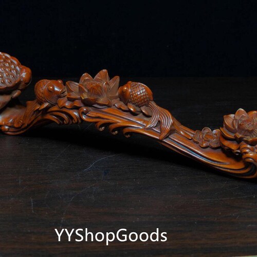 Exquisite Rare Fish Ruyi Ornament Made of Chinese Natural Boxwood Purely shops Hand-Carved