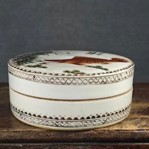 Exquisite antique Chinese hand-painted *famille rose* seal paste box featuring a goldfish motif.