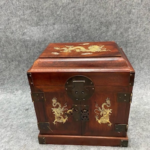Chinese antique hand-carved rosewood inlaid shell dragon pattern jewelry box storage box ornaments