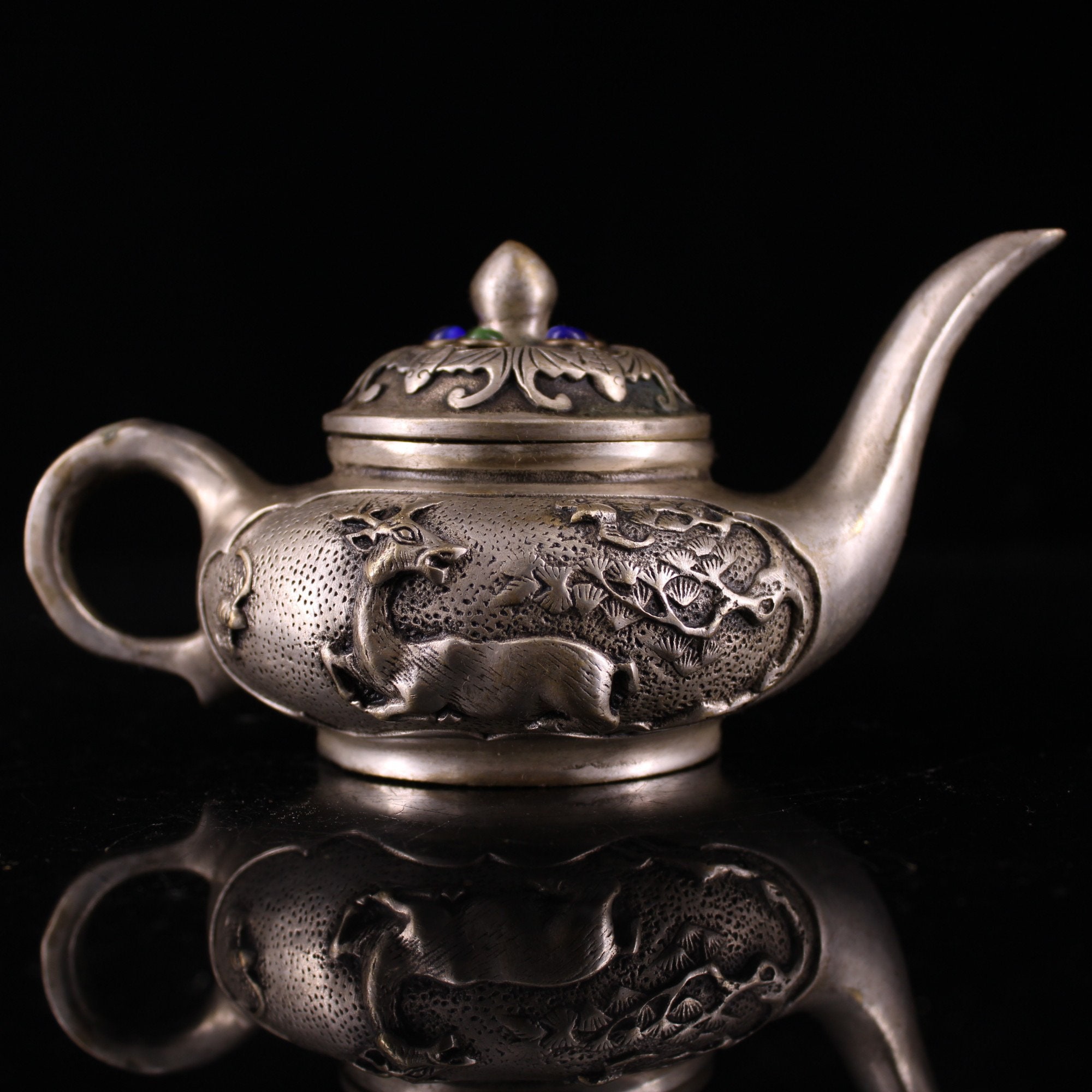 Antique Chinese teapot handcarved Tibetan silver deer statue Etsy