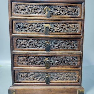Chinese antique pure hand-carved exquisite rare rosewood double dragon pattern ear cabinet ornaments