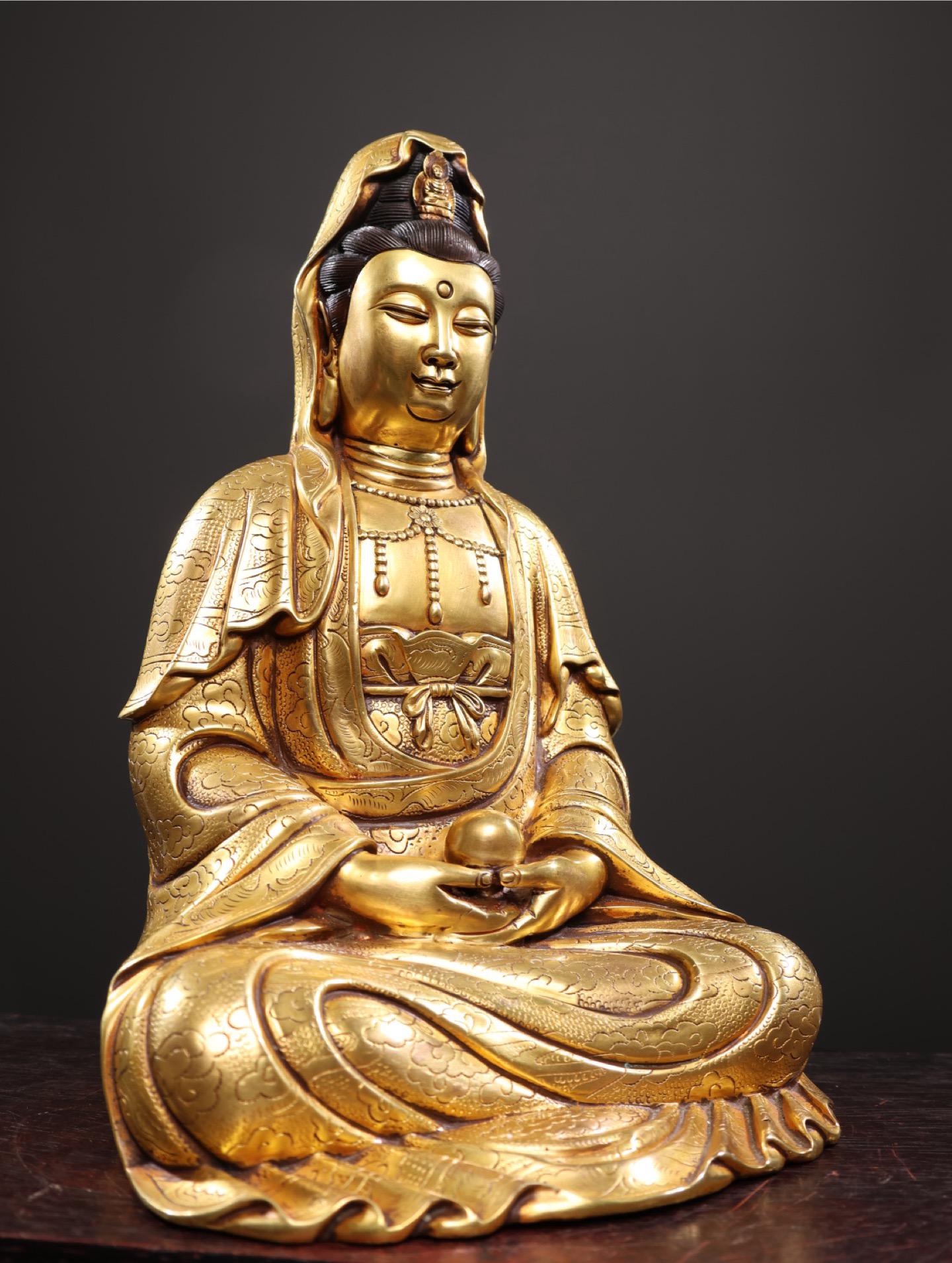 中国・観音菩薩立像・仏像・仏教美術・骨董 中国の骨董品から手作りされた精巧な純銅製の観音菩薩像。 - Etsy 日本