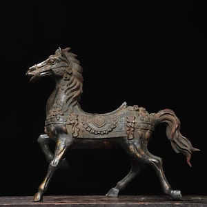 Chinese antique handcrafted exquisite rare pure copper flower horse statue ornaments