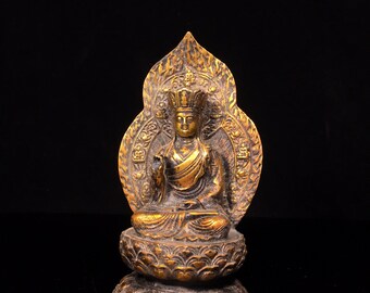 Exquisite and rare pure copper Ksitigarbha Bodhisattva statue made by Chinese antiques