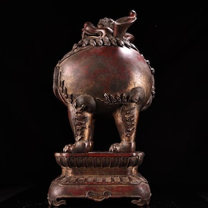 Chinese antique pure handmade large exquisite rare pure copper high relief split animal incense burner ornaments