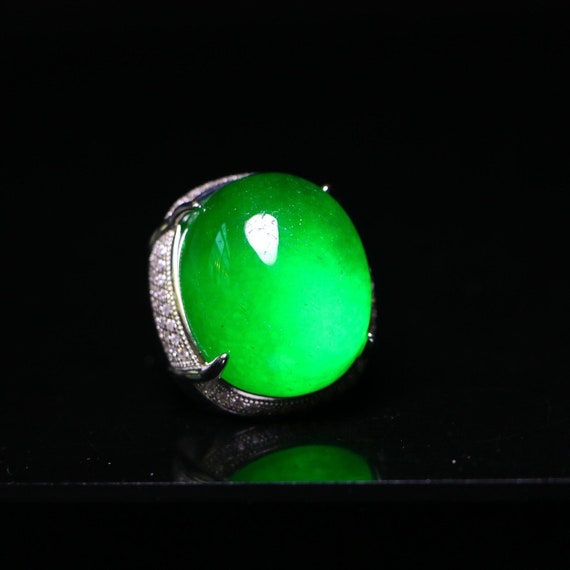 Beautiful and rare high ice jade inlaid ring craf… - image 5