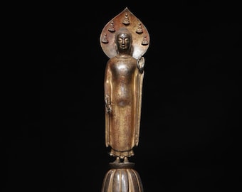 Utsökt handgjord Shakyamuni Buddha-staty i ren brons från kinesiska antikviteter.