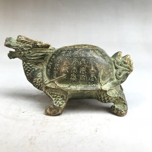 Ancient Chinese Brass Statue Hand-carved dragon turtle image Daming Mark