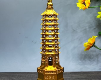 Exquisite and rare pure copper gilt Wenchang Pagoda statue ornaments handmade from Chinese antiques