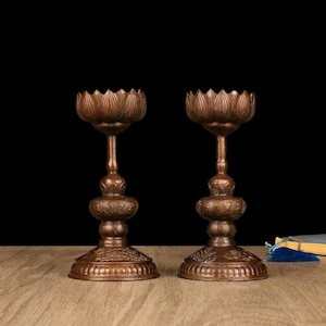 Chinese antique handcrafted exquisite rare pure copper phoenix candlestick statue ornaments