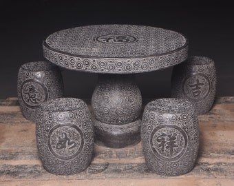 Chinese antique hand-made large exquisite rare bluestone world's first blessing money courtyard stone table decoration