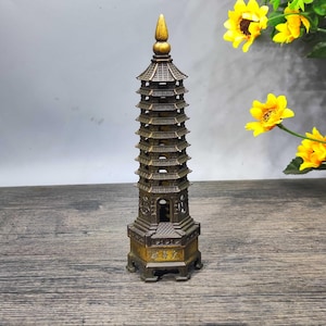 Chinese antique handmade exquisite rare pure copper Wenchang Pagoda Buddha statue ornaments