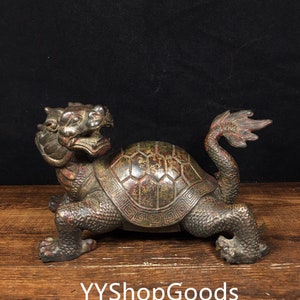 Rare COLLECTIBLES OLD DECORATED HANDWORK BRONZE CARVING DRAGON WONDERFUL STAT 