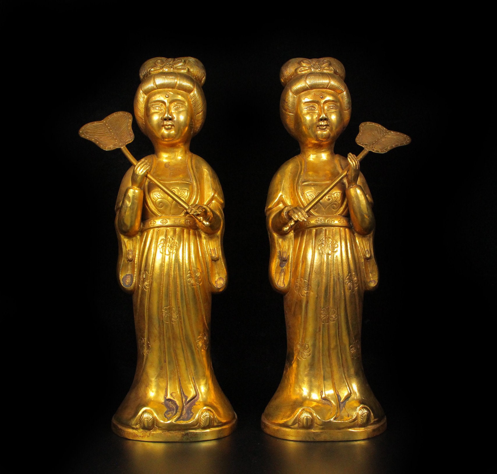 A pair of antique Chinese statues handmade gilt ladies from Etsy