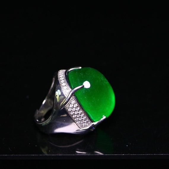 Beautiful and rare high ice jade inlaid ring craf… - image 3