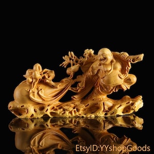 Chinese antique hand-carved natural boxwood carved Buddha ornaments, exquisite and rare, worthy of collection