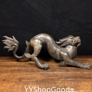 Chinese Antique Handcrafted Exquisite Rare Pure Copper Zodiac Dragon Statue Ornament