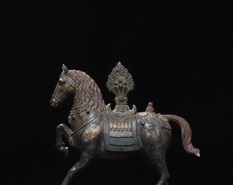 Exquisite Chinese antique, handcrafted pure bronze horse-shaped pagoda statue.