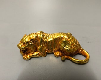 Exquisite and rare pure copper gilt zodiac tiger statue made by Chinese antiques