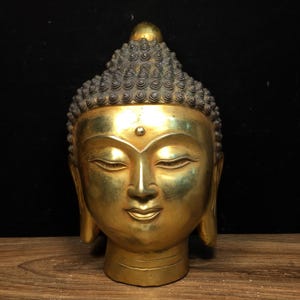 Chinese antique handcrafted exquisite rare pure copper Sakyamuni Buddha head statue ornaments