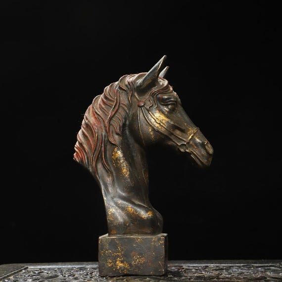 中国古美術 旧蔵 鍍金銅馬 精銅製 鍍金装飾 彫刻馬像 置物