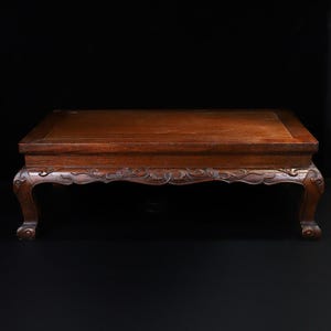 Chinese antique pure hand-carved large exquisite rosewood lotus longevity vine kang table tea table ornaments