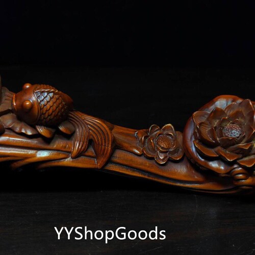 Exquisite Rare Fish Ruyi Ornament Made of Chinese Natural Boxwood Purely shops Hand-Carved