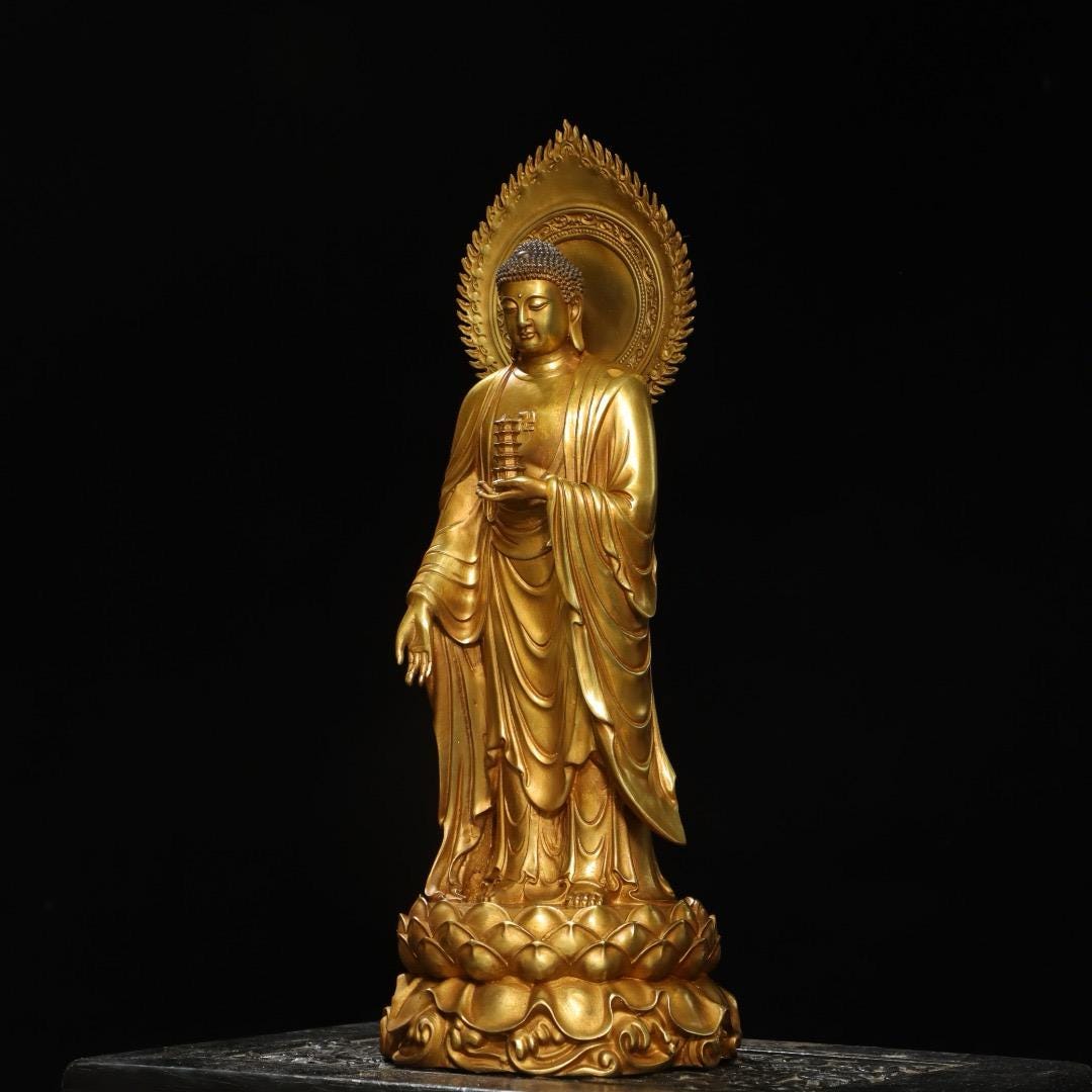 古銅　鍍金仏　薬師如来像 仏像 銅造鍍金仕上げ 薬師如来 バイシャジヤ・グル メディシン・ブッダ