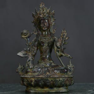 Chinese antique handcrafted exquisite rare bronze White Tara Bodhisattva Buddha statue ornament