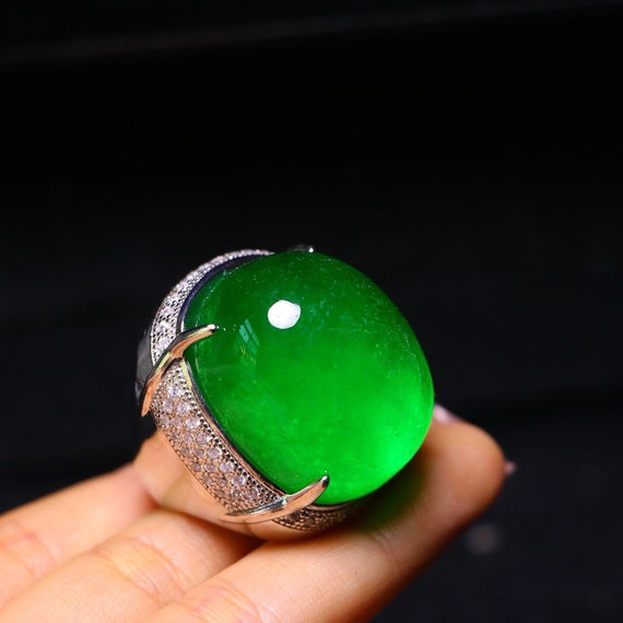 Beautiful and rare high ice jade inlaid ring craf… - image 7