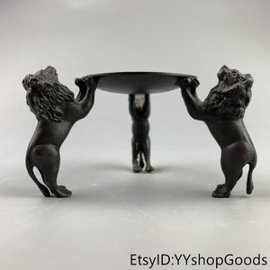 中国アンティーク手作り純銅彫刻3ライオンキャンドルホルダー、美しい形、コレクションに値する