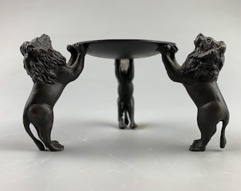 Antiquités chinoises faites main en cuivre pur découpant 3 bougeoirs en forme de lion Belle forme, digne d'être collectionnée