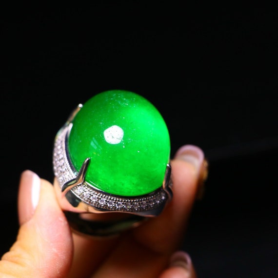 Beautiful and rare high ice jade inlaid ring craf… - image 6