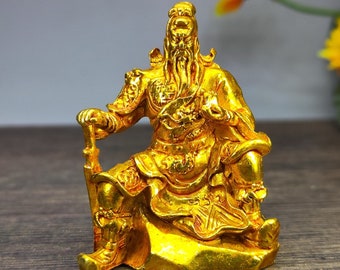 Chinese antique hand-made exquisite and rare pure copper gilt Guan Gong Buddha statue ornaments, the God of wealth and wealth