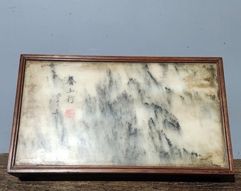 Chinese Antique Collection Exquisite and Rare Rosewood Inlaid "Spring Mountain Journey" Marble Kang Table Tea Table Ornament