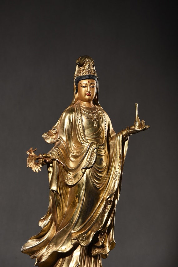 中国骨董品として作られた、精巧で希少な金銅の観音菩薩像 - Etsy 日本