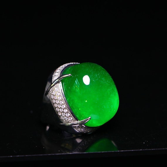 Beautiful and rare high ice jade inlaid ring craf… - image 1