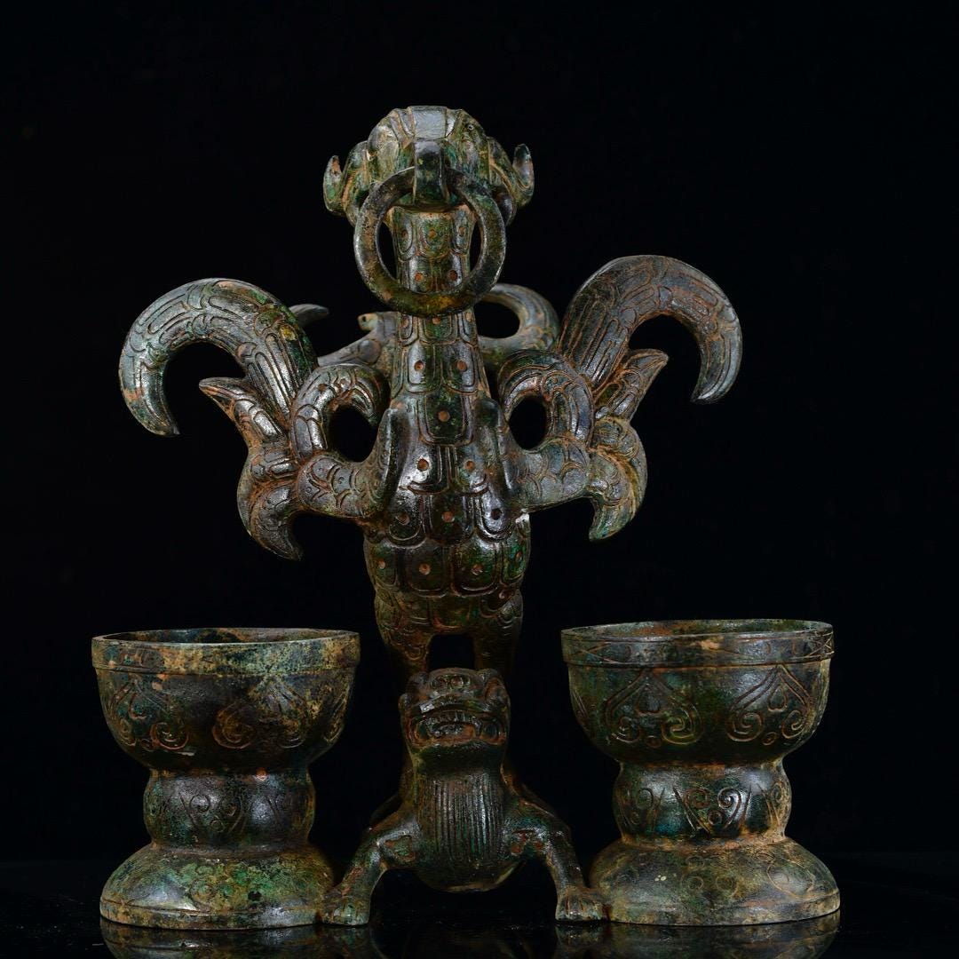 Chinese antique pure handmade exquisite rare bronze red bird lamp stand statue ornaments