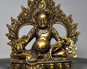 Chinese antique handmade exquisite and rare pure copper gilt backlit yellow squirrel God of Wealth Buddha statue ornaments