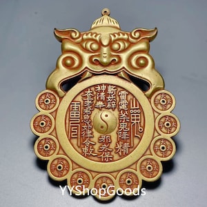 Exquisite and rare cinnabar pure copper animal head gossip ten emperor mirror feng shui pendant handcrafted by Chinese antiques
