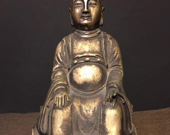 Exquisite handcrafted pure copper Bodhidharma Buddha statue from Chinese antiques.