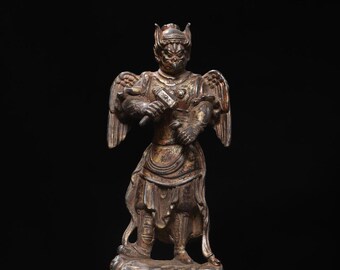 Superbe statue de Bouddha Lei Gong en bronze pur fabriquée à la main à partir d'antiquités chinoises.