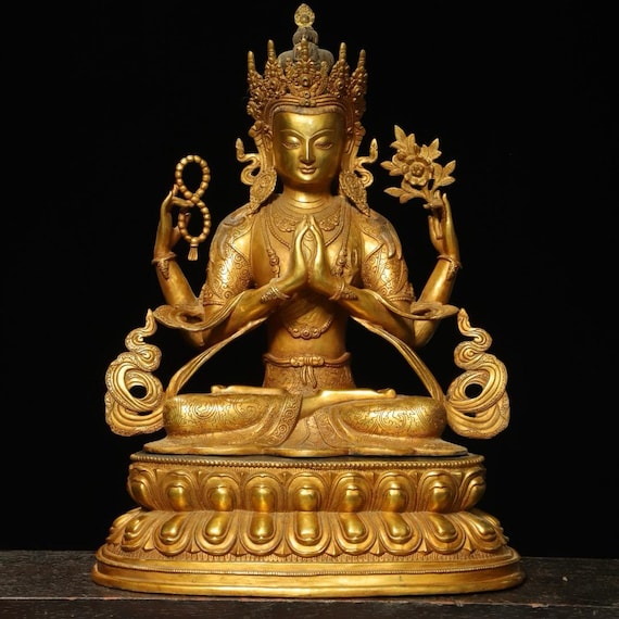 仏教古美術 純銅静座観音 四腕観音仏像文化遺産 文化財仏像伝承　開光奥深い古美味 仏教古美術 純銅静座観音 四腕観音仏像文化遺産 文化財仏像伝承