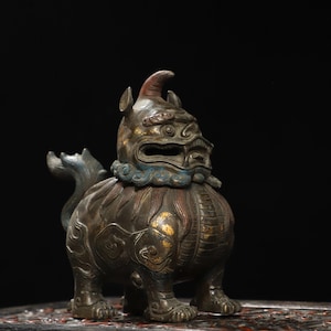 Chinese antique handmade exquisite pure copper auspicious animal incense burner ornaments