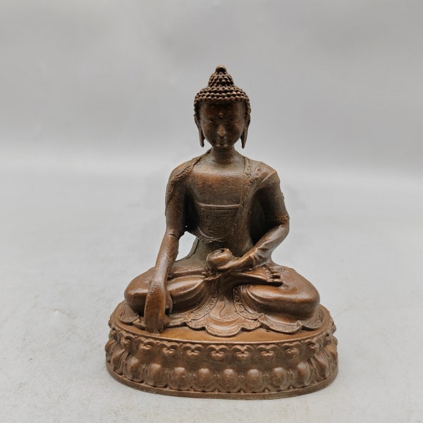 Chinese antique handmade exquisite rare pure copper medicine king bodhisattva shakyamuni buddha statue ornaments