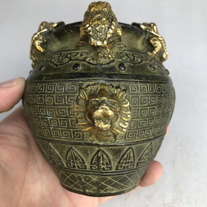 古代中国の青銅像から手彫りされた銭壺 - Etsy 日本