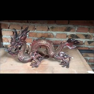 Chinese Antique Handcrafted Large Exquisite Rare Pure Copper Zodiac Dragon Statue Ornament