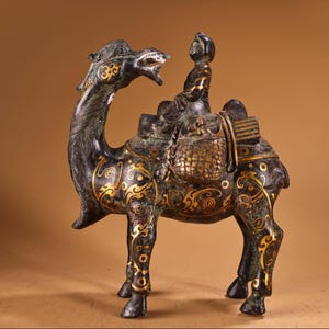 Chinese antique pure hand-made exquisite rare bronze camel lady statue ornaments