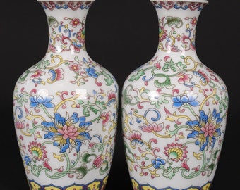 A pair of exquisite and rare Chinese antique hand-painted ivory white glaze enamel vase ornaments